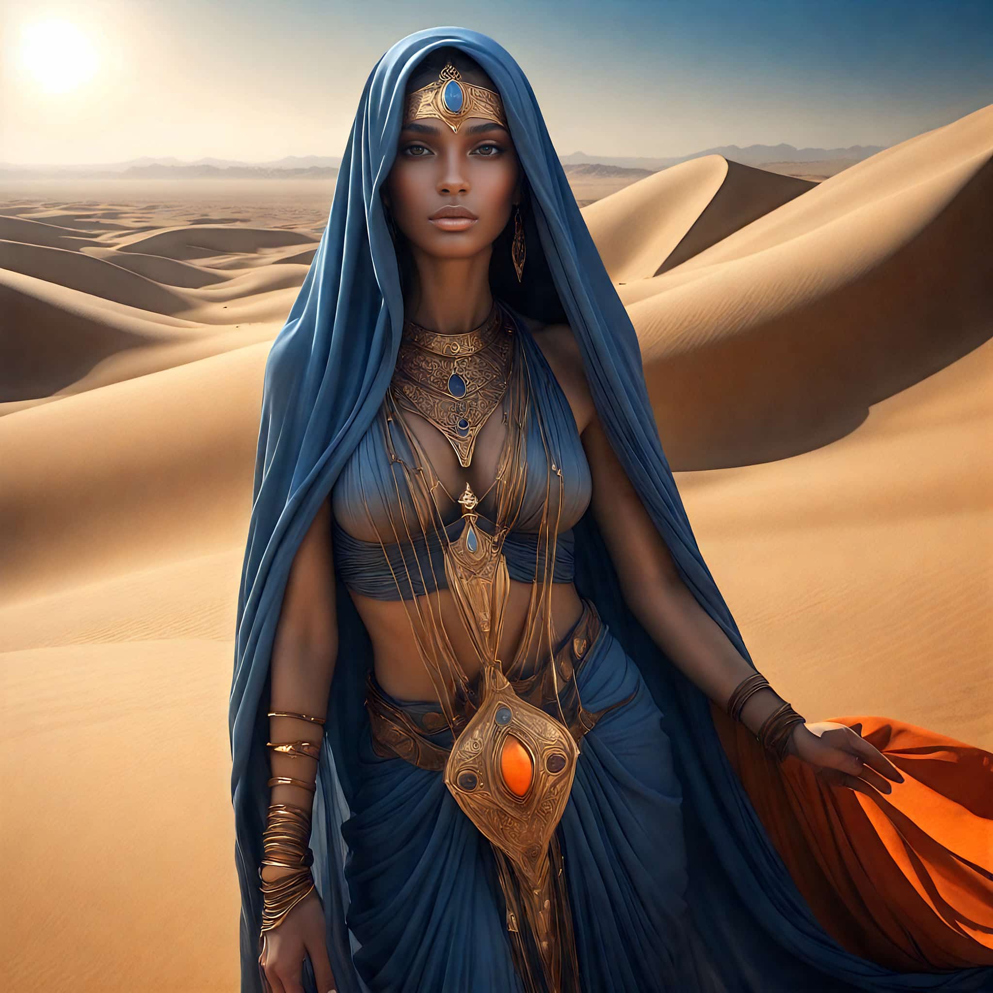 Lady in blue in desert