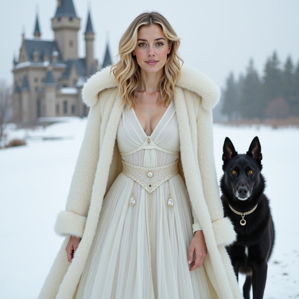 White women walking dog