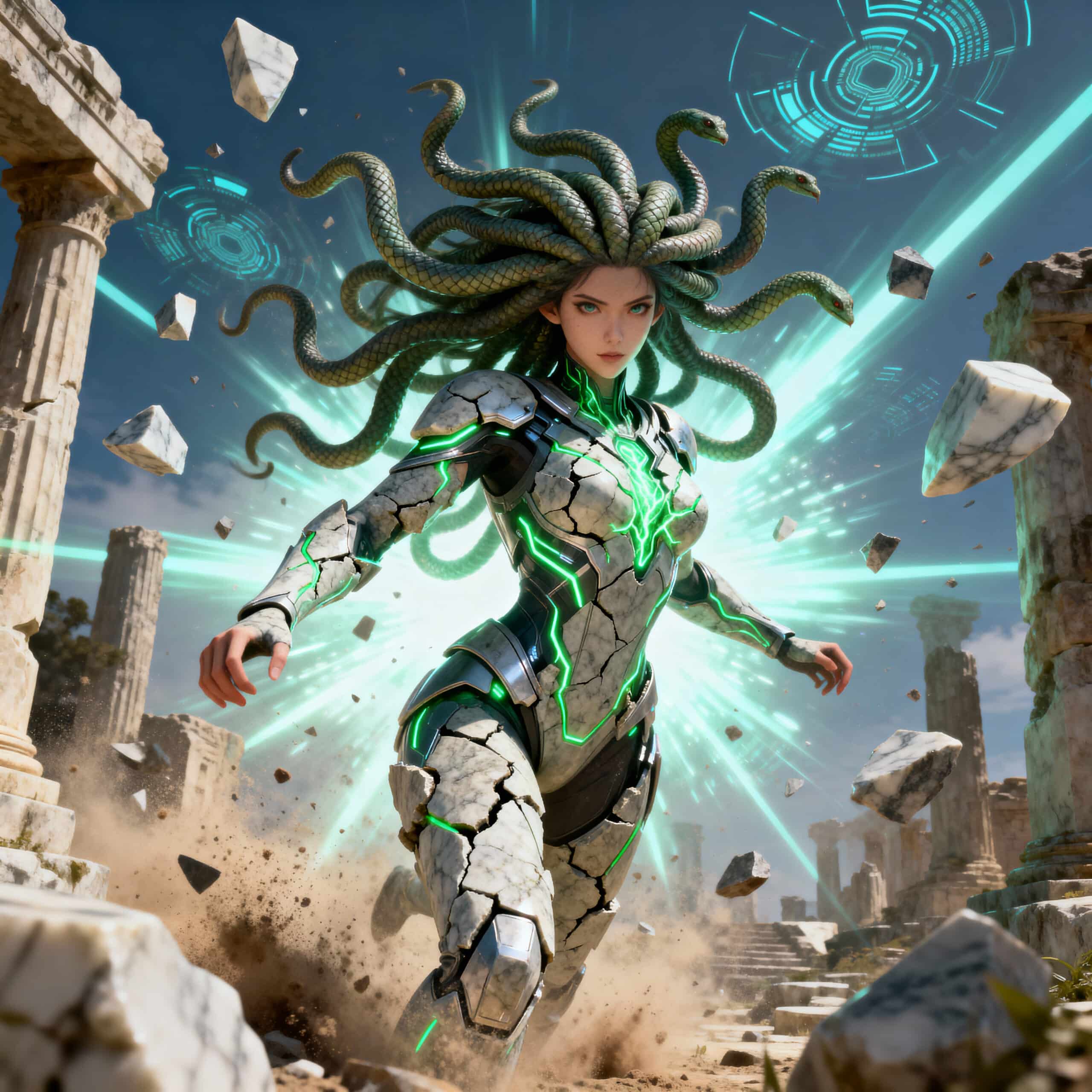 Young Medusa Fighting in armor